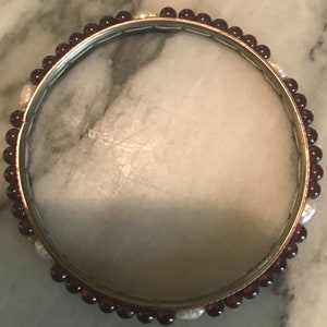 Vintage Garnet and Pearl Bangle Bracelet