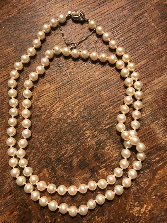 Vintage Faux Pearl Hand Knotted Beaded Long Neckl… - image 1