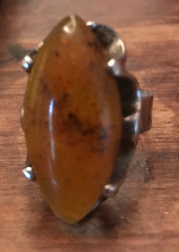 Vintage Huge Mexican Sterling Silver Amber Ring
