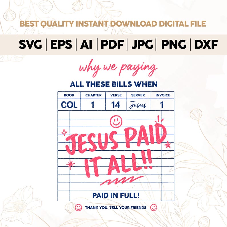 Jesus Paid It All Svg Png,christian Shirt Design Png,guest Check Shirt ...