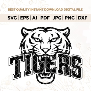 タイガーSVG、タイガーヘッドPNG、タイガーフェイスDXF、タイガーロゴ、ジャングルキャット、ビッグキャットクリカットシルエットカットファイル、igersバイブスSVG、チームスピリット、クリカット