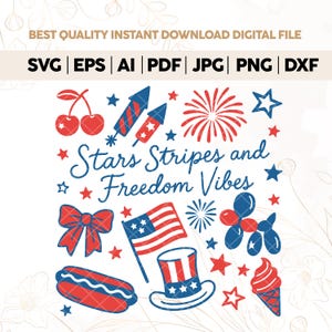 Stars Stipes and Freedom Vibes Png, Cute Doodles Patriotic Png,4th of July Shirt Design,Girly American Png,USA png,America Coquette Png