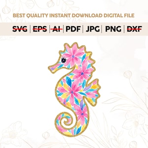 Preppy Floral Summer Seahorse PNG, Preppy Summer Vibes Png,Summer Vibes Png,Neon Beach Png,Coastal Png,Glitter Summer Coquette Png,Cricut