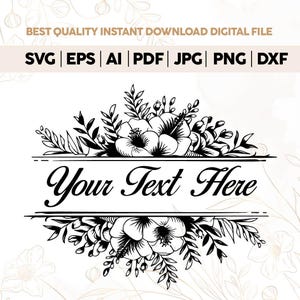 Split Floral Frame SVG,Floral Monogram clipart, Floral Border, Split Flower cut file SVG, Wedding Border Svg, Split Name Frame Svg,cricut