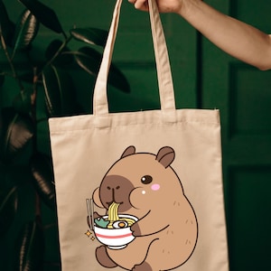 Capybara and Ramen Tote Bag, canvas bag for every day, cute Tote Bag gift, capybara Tote Bag, gift for mum,cute capybara with japanese ramen