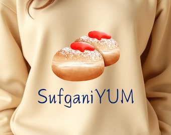 Felpa Hanukkah, design Sufganiyot, girocollo festivo