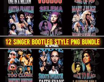 12 Singer Bootleg Style png bundle | DTF halftone Art | 600 DPI Transparent Clipart