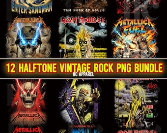 Halftone Vintage Rock PNG Bundle | Retro Dot Texture Overlays | Halftone for Sublimation | Instant Digital Download | Black removal