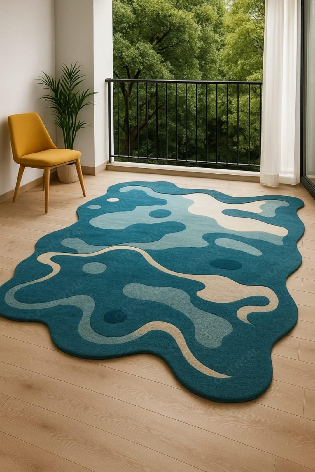 Hand Tufted Abstract Rug | Wavy Blue Modern Carpet - Etsy