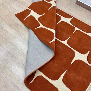Hand Tufted Modern Geometric Wool Rug - 5x8 ft Orange Cream Area Carpet for Living Room & Bedroom Made to order rug