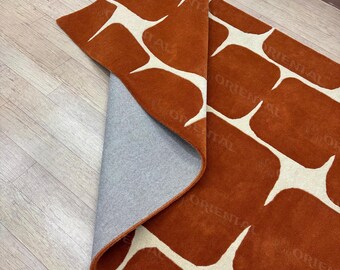 Hand Tufted Wool Rug: Modern Geometric Orange Cream Carpet (5x8 ft)