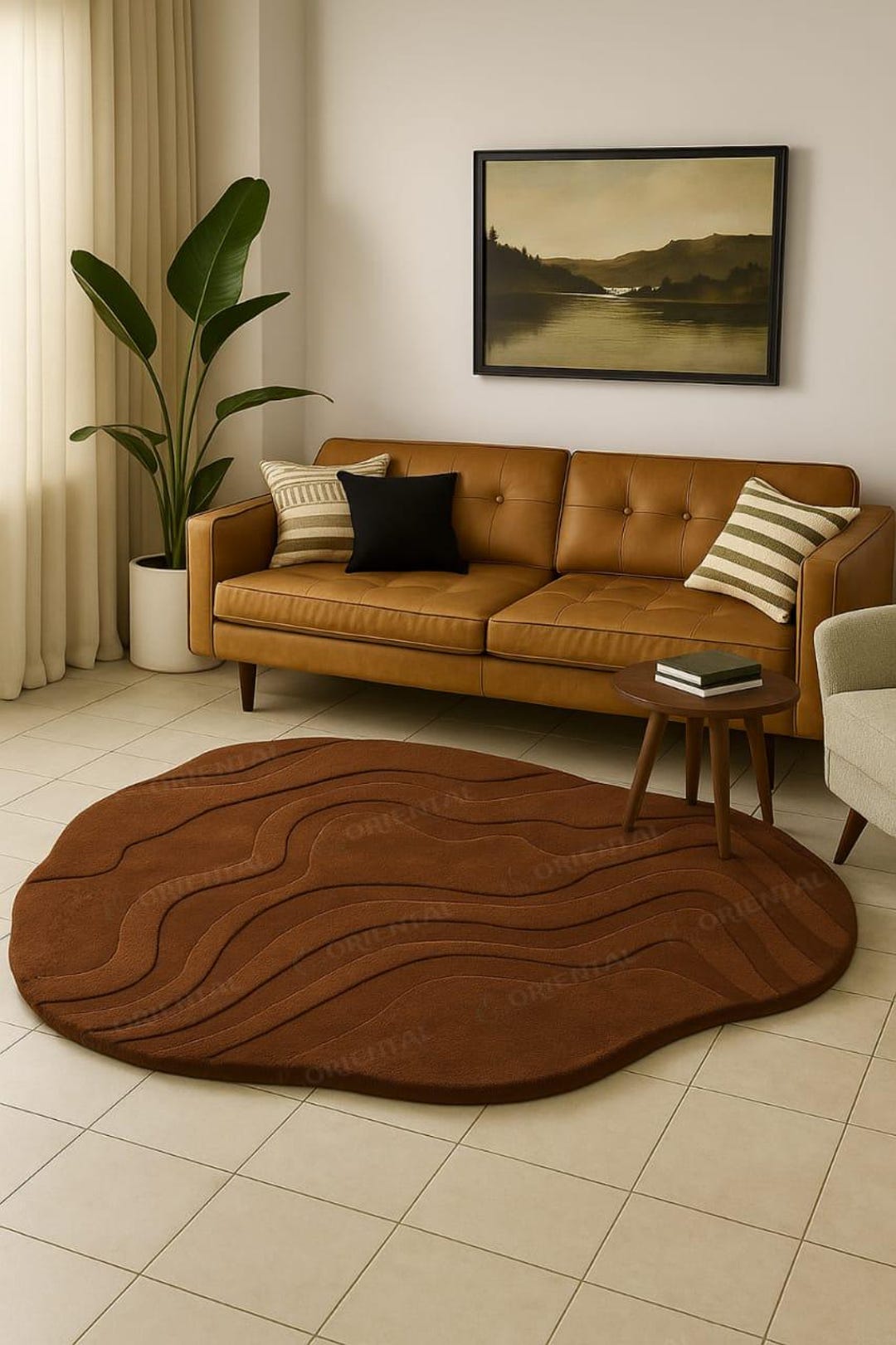 8x10ft Rug Hand Tufted Wool Rug: Organic Brown Wave Design, Modern Area ...