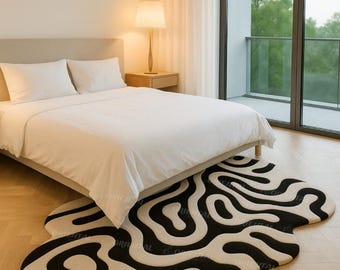 Hand Tufted Abstract Rug | Black & White Wavy CarpetScalloped rug interior design Scalloped rug interior design