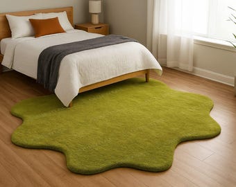 Hand Tufted Green Splash Rug: Modern Abstract CarpetScalloped rug interior design