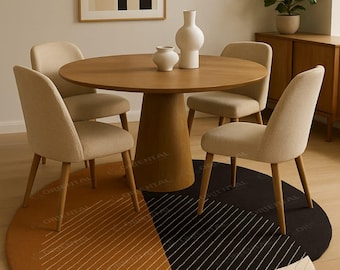 Hand Tufted Round Area Rug Living Room Bedroom rug Scalloped Minimalist Geometric Design - 6x6 ft