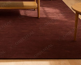 8x10 ft Hand Tufted Wool area Rug – Minimalist wool rug, Living room rug Bedroom rug, Scalloped Rug, Solid brown rug