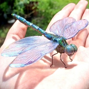 Realistic Handmade Green Dragonfly Sculpture