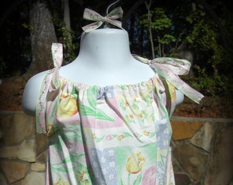 Girls' Spring Tulips Pattern Pillowcase Dress