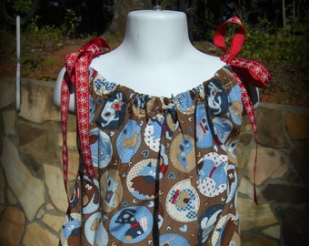 Girls' Brown and Blue Doggie Print Pillowcase Dress