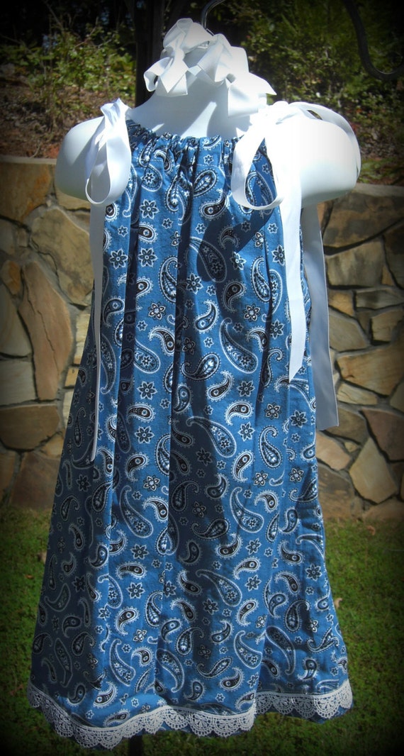 Girls' Blue Paisley Print Pillowcase Dress Girls' Blue Paisley Print Pillowcase Dress