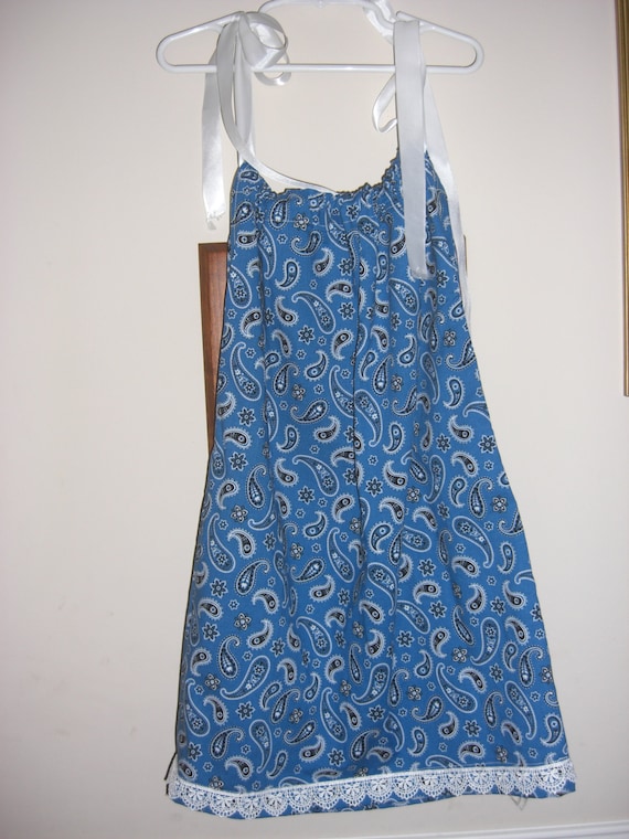 Girls' Blue Paisley Print Pillowcase Dress