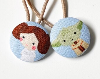 Space Hair Elastic Tie, Yoda Ponytail Holder, Hair Elastic, Ponytail Holder, Cover Button Hair Tie, Princess Leia