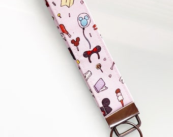 Mickey Mouse Wristlet, Disney Snacks Wristlet, Fabric Keychain Key Fob, Disney Keychain, Disney Snacks And Sweets Wrist Keychain