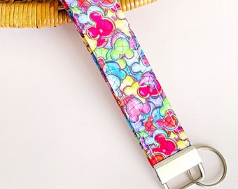Mouse Print Fabric Wristlet Keychain: Rainbow Balloons