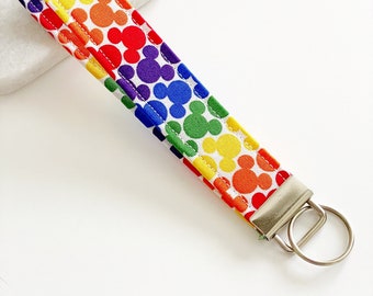 Rainbow Mickey Mouse Fabric Wristlet Keychain
