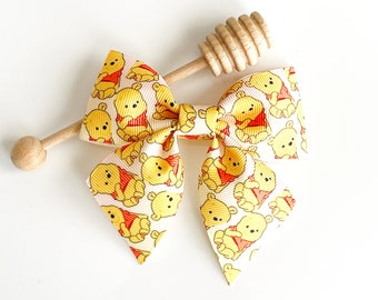 Winnie The Pooh Hair Bow, Pooh Bear Hair Bow, Pooh Hair Clip, Disney Theme Bow, Disney Disney Hair Bow, Winnie The Pooh Sailor Hair Bow