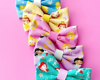 Disney Princess Fabric Bow, Princess Jasmine Hair Bow, Aurora Hair Clip, Cinderella Hair Bow, Ariel Hair Bow Clip, Princess Belle Bow,