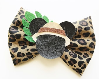 Animal Print Fabric Bow, Safari Mickey Mouse Ears, Disney Hair Clip