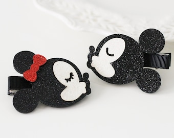 Juego de pinzas para el pelo con purpurina de Minnie y Mickey, lazos para el pelo de Disney
