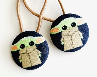 Baby Yoda Hair Elastic Tie, Baby Yoda Ponytail Holder, Star Wars Hair Elastic, Disney Ponytail Holder, Cover Button Hair Tie, Fabric Buttons