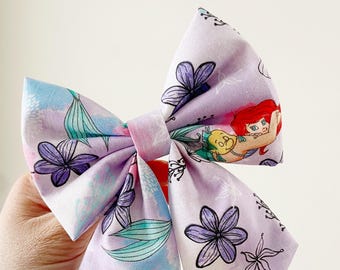 Ariel Hair Bow: Cotton Fabric, Little Mermaid Inspired