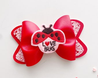 Love Bug Hair Clip, LadyBug Hair Bow, Valentine's Day Hair Bow, Red Hair Bow, Valentine's Hair Bow, Pink Hair Bow