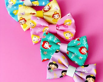 Princess Hair Bow Clip,  Princess Fabric Bow, Princess Jasmine Hair Bow, Aurora Hair Clip, Cinderella Hair Bow, Belle Hair Bow, Ariel Bow