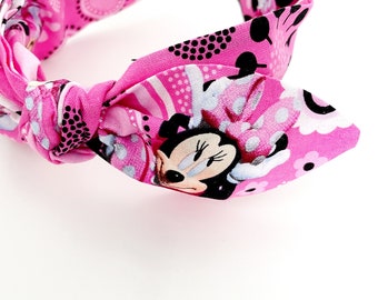 Minnie Mouse Knotted Headband, Disney Bowband, Disney Top Knot, Pink Minnie Disney Headband, Disney Vacation Merch, Mickey Minnie Headband