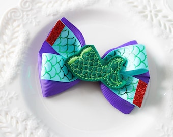 Ariel Hair Bow, Little Mermaid Bow, Ariel Hair Clip, Little Mermaid Clip, Birthday Theme Bow, Disney Princess Bow, Mermaid Inspired Hair Bow