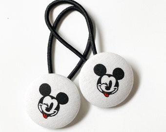 Mickey Mouse Ponytail Holder, Mickey Minnie Ponytail Holder, Disney Hair Elastic, Minnie Ponytail Holder, Minnie Fabric Button Hair Tie