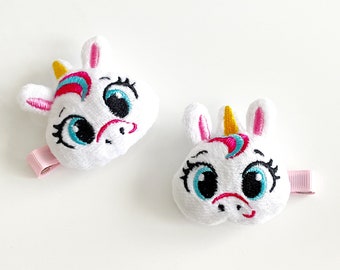 Unicorn Hair Clips, Unicorn Hair Set, Plushy Bow, Unicorn Clip, Baby Animal Hair Clip, Fluffy Hair Bow Set, Unicorn Rainbow Hair Clip