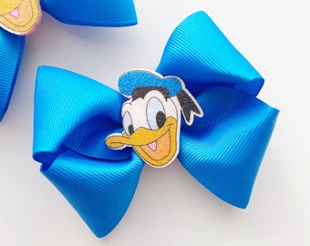 Donald Duck Boutique Ribbon Bow, Disneyland Hair Bow, Disney Park Hair Clip, Daisy Hair Bow, Donald Duck Hair Clip, Blue Donald Hair Bow