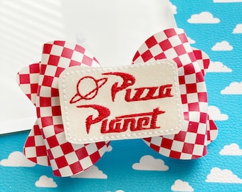 Pizza Planet Faux Leather Hair Bow, Toy Story Inspired Clip