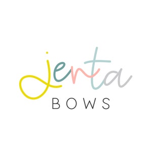 May include: The logo for Jenta Bows features the brand name in a colorful, handwritten style. The word "Jenta" is written in yellow, teal, pink, and gray, while "BOWS" is in a simple black font, all on a white background.