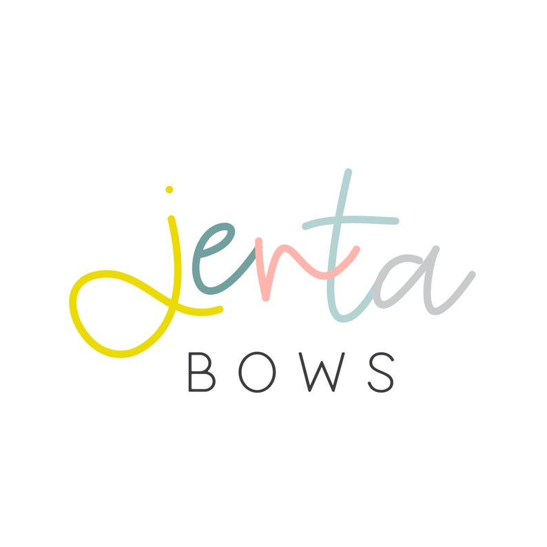 May include: The logo for Jenta Bows features the brand name in a colorful, handwritten style. The word "Jenta" is written in yellow, teal, pink, and gray, while "BOWS" is in a simple black font, all on a white background.