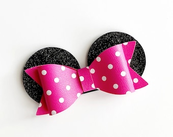 Minnie Mouse Hair Clip: Pink Polka Dot Bow, Glitter Ears