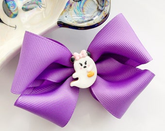 Halloween Hair Bow, Purple Ribbon Hair Clip, Disney Halloween Hair Clip, Minnie Ghost Hair Clip, Class Ribbon Hair Bow, Ghost Hair Bow