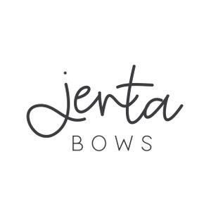 May include: The logo for Jenta Bows features the brand name in a stylish, handwritten font. The word "Jenta" is in a flowing script, while "Bows" is in a clean, sans-serif font, all in a dark gray color against a white background.