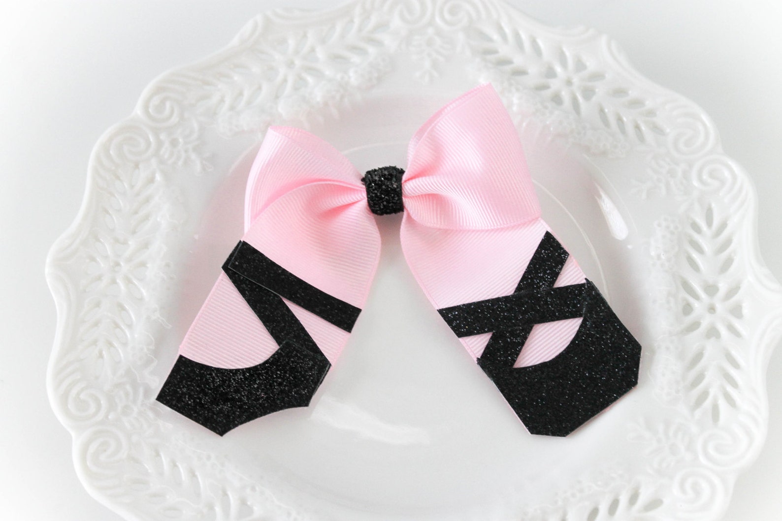 ballerina hair bow, ballet hair bow, pink ribbon clip, pink ribbon ballerina hair clip, ballerina shoes hair clip, ballet slippe