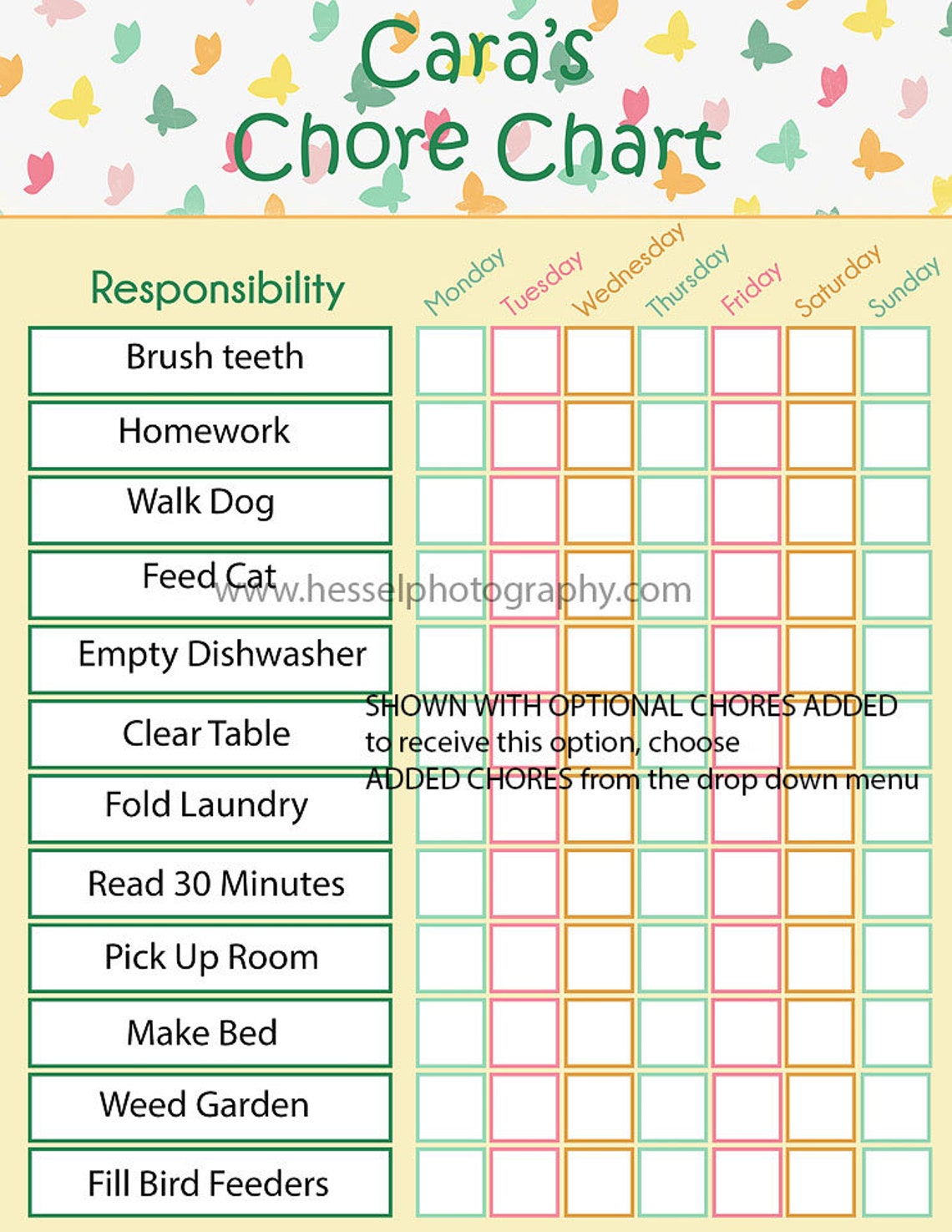 Printable Chore Chart Customizable Girls Chore Chart Dry Etsy